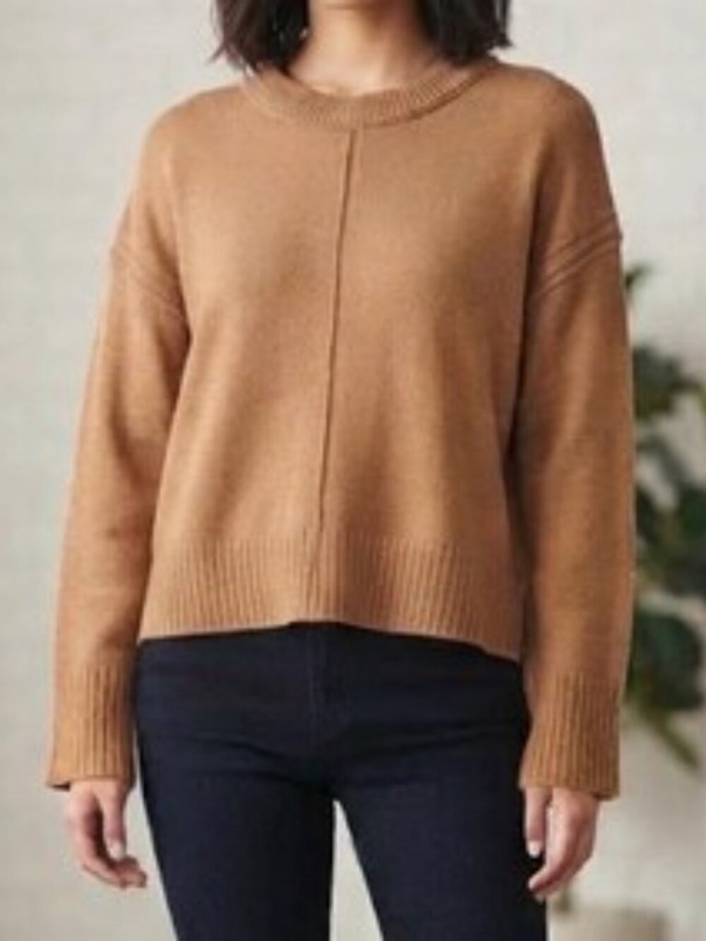 Vintage 90s DKNY Jeans Camel Sweater | Viscose Blend Center Seam Pullover (Mediu